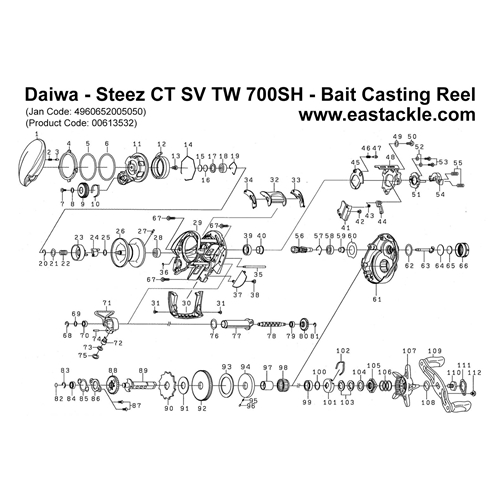 Daiwa - Steez CT SV TW 700SH - Bait Casting Reel - Schematics and Parts | Eastackle