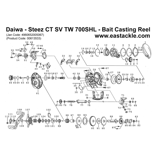 Daiwa - Steez CT SV TW 700SHL - Bait Casting Reel - Schematics and Parts | Eastackle