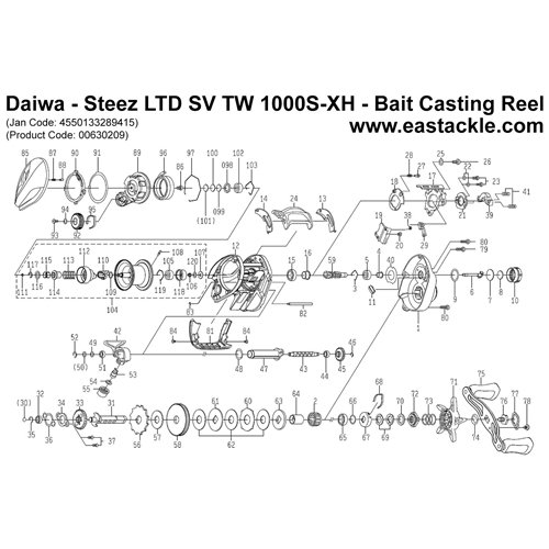 Daiwa - Steez LTD SV TW 1000S-XH - Bait Casting Reel - Schematics and Parts | Eastackle
