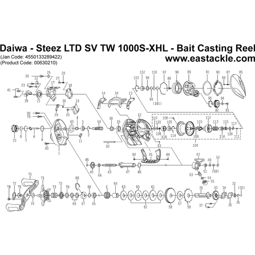 Daiwa - Steez LTD SV TW 1000S-XHL - Bait Casting Reel - Schematics and Parts | Eastackle
