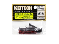 Keitech - Tungsten Rubber Jig - MODEL I - BLACK RED 408 (1/2oz) - Skirted Jig Heads | Eastackle
