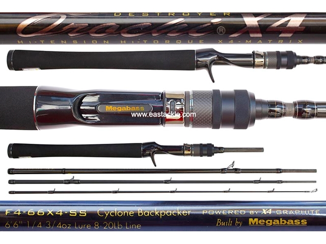 Megabass - Orochi X4 Secret Service - F4-66X4-SS - CYCLONE BACKPACKER - 4 Piece Travel Bait Casting Rod | Eastackle