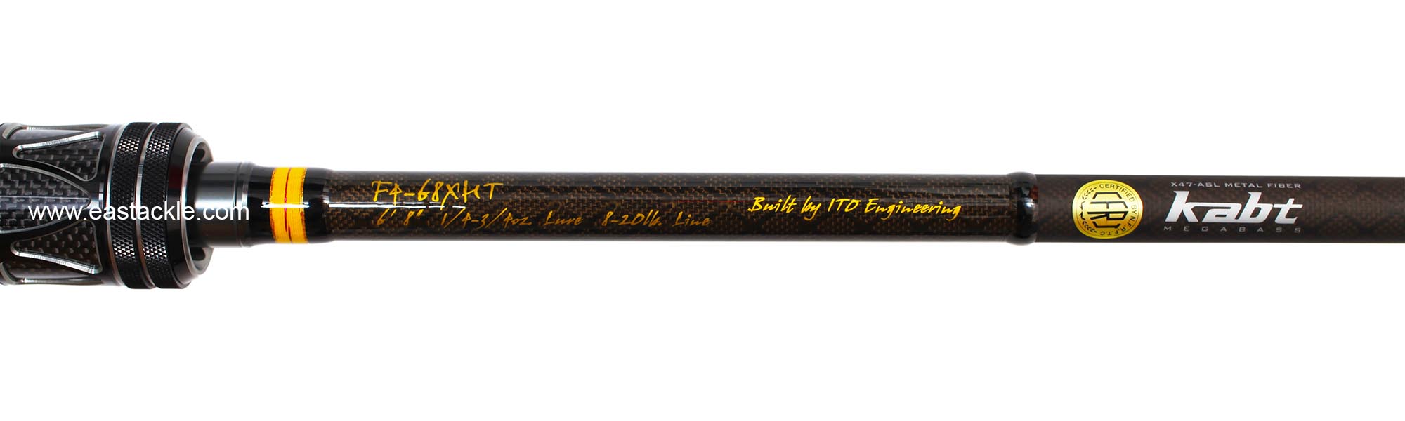 Megabass - Heritage F4-68XHT - Bait Casting Rod - Fore Grip Locking Nut and Blank Specifications (Under View) | Eastackle