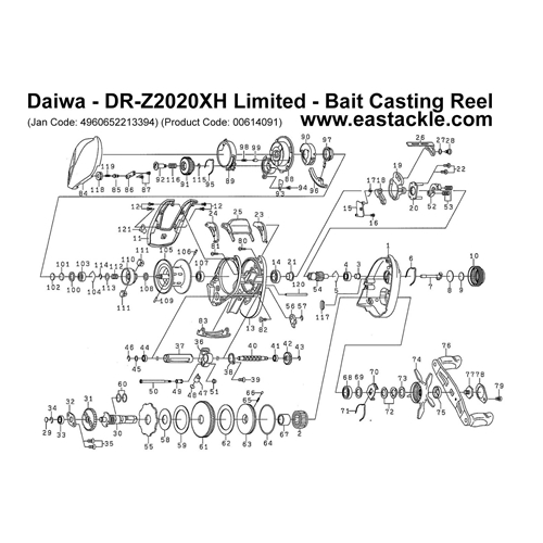 Daiwa - DR-Z2020XH Limited - Bait Casting Reel - Schematics and Parts | Eastackle
