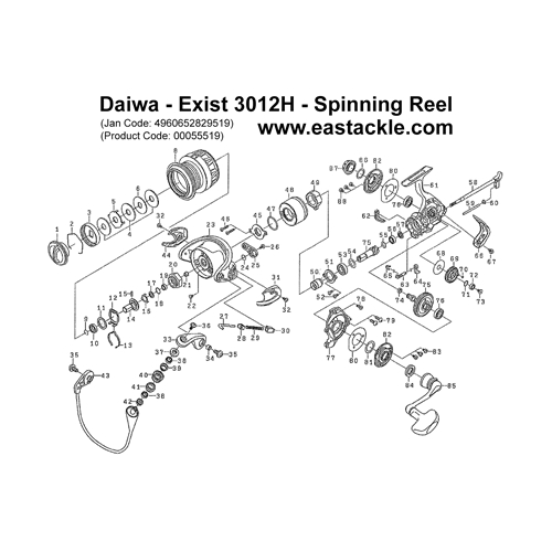 Daiwa - Exist 3012H - Spinning Reel - Schematics and Parts | Eastackle