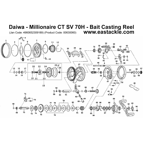 Daiwa - Millionaire CT SV 70H - Bait Casting Reel - Schematics and Parts