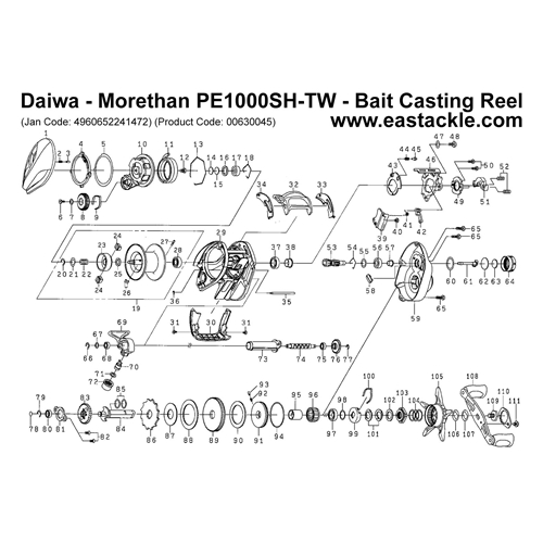 Daiwa - Morethan PE1000SH-TW - Bait Casting Reel - Schematics and Parts | Eastackle