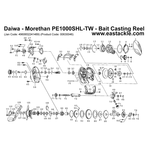 Daiwa - Morethan PE1000SHL-TW - Bait Casting Reel - Schematics and Parts | Eastackle