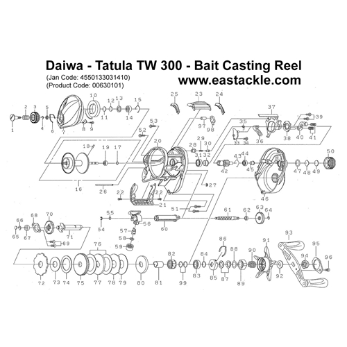 Daiwa - Tatula TW 300 - Bait Casting, Fishing Reels, Schematics and Parts