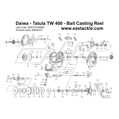 Daiwa - Tatula TW 400 - Bait Casting Reel - Schematics and Parts | Eastackle