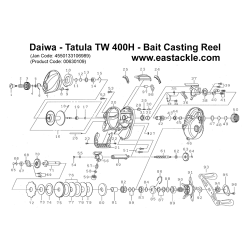 Daiwa - Tatula TW 400H - Bait Casting Reel - Schematics and Parts | Eastackle