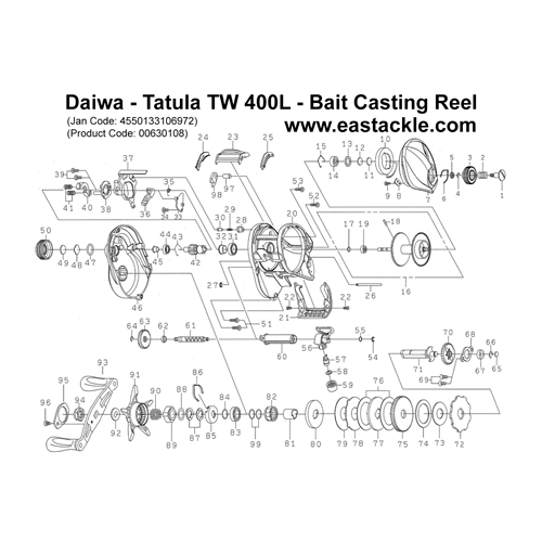 Daiwa - Tatula TW 400L - Bait Casting Reel - Schematics and Parts | Eastackle