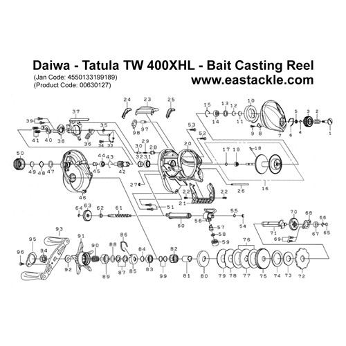 Daiwa - Tatula TW 400XHL - Bait Casting Reel - Schematics and Parts | Eastackle