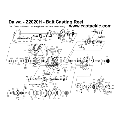Daiwa - Z2020H - Bait Casting Reel - Schematics and Parts | Eastackle