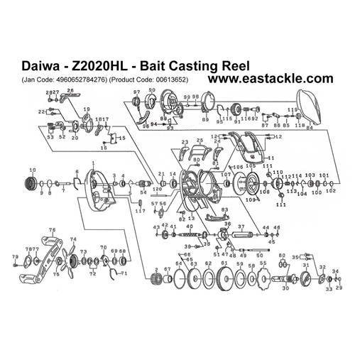 Daiwa - Z2020HL - Bait Casting Reel - Schematics and Parts | Eastackle