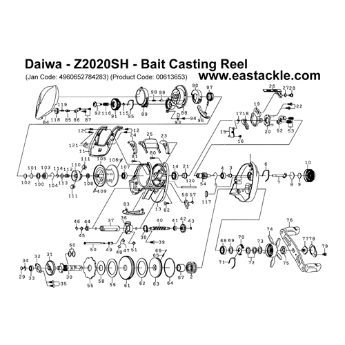 Daiwa - Z2020SH - Bait Casting Reel - Schematics and Parts | Eastackle