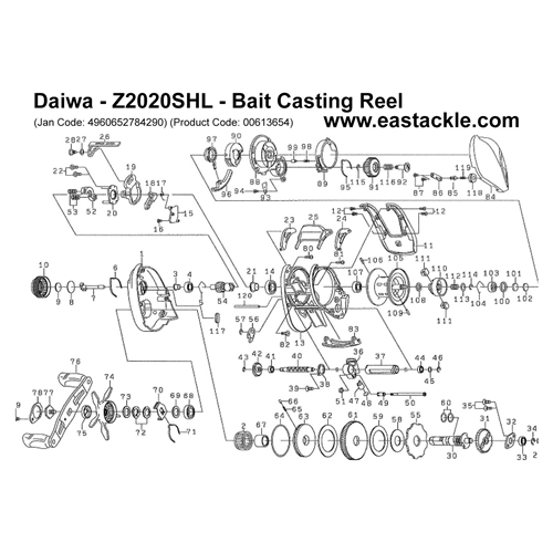 Daiwa - Z2020SHL - Bait Casting Reel - Schematics and Parts