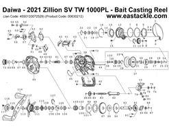 Daiwa - 2021 Zillion SV TW 1000PL - Bait Casting Reel - Parts No61 and 97 | Eastackle