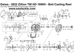 Daiwa - 2022 Zillion TW HD 1000H - Bait Casting Reel - Parts No60 and 95