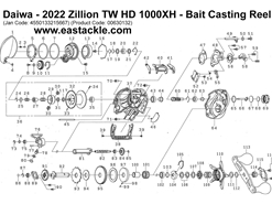 Daiwa - 2022 Zillion TW HD 1000XH - Bait Casting Reel - Parts No60 and 95 | Eastackle