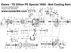 Daiwa - TD Zillion PE Special 100H - Bait Casting Reel - Parts No95-98 and Part 103