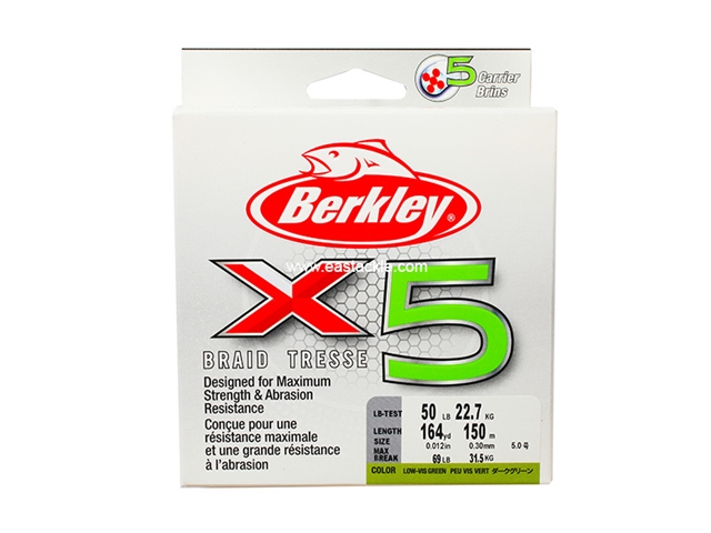 Berkley - X5 150m - 50LB - LOW VIS GREEN - Braided/PE Line | Eastackle