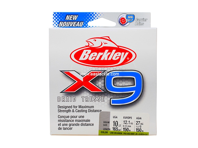 Berkley - X9 150m - 10LB - LOW VIS GREEN - Braided/PE Line | Eastackle