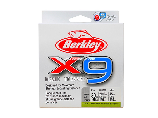 Berkley - X9 150m - 30LB - LOW VIS GREEN - Braided/PE Line | Eastackle