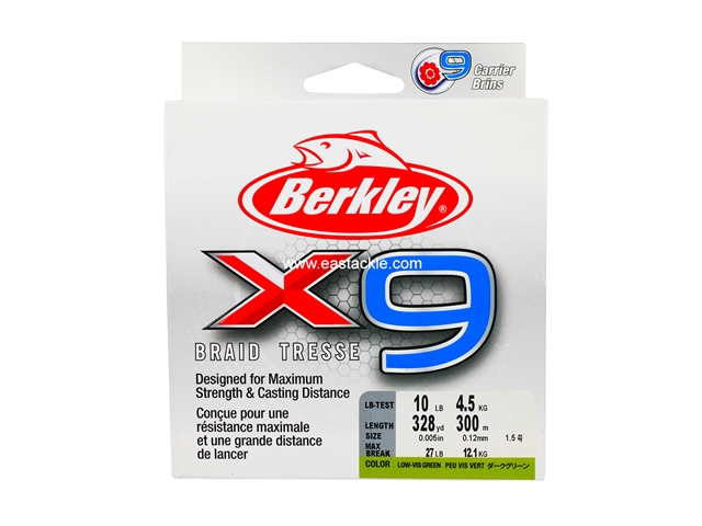 Berkley - X9 300m - 10LB - LOW VIS GREEN - Braided/PE Line | Eastackle