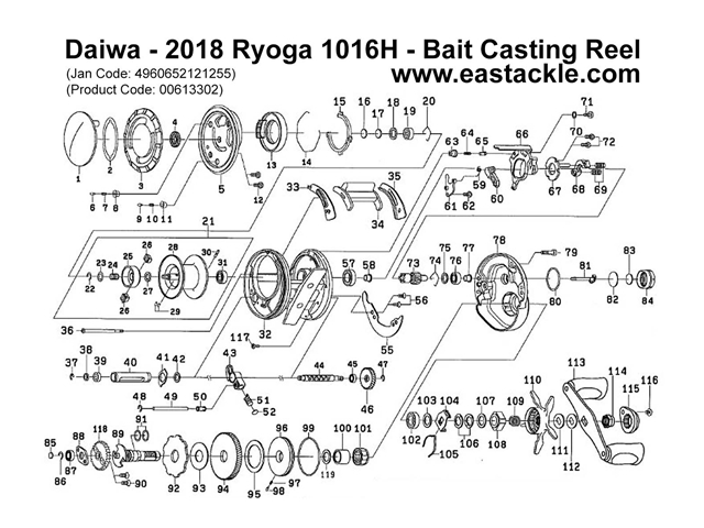 Daiwa - 2018 Ryoga 1016H - Bait Casting Reel - Part No34 | Eastackle
