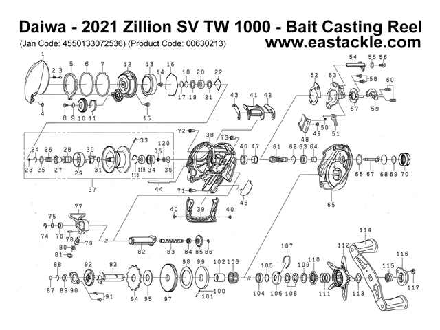 Daiwa - 2021 Zillion SV TW 1000 - Bait Casting Reel - Part No113 | Eastackle