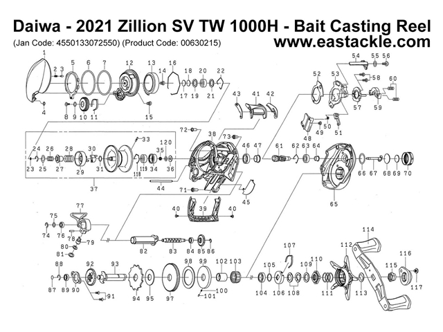 Daiwa - 2021 Zillion SV TW 1000H - Bait Casting Reel - Part No1 | Eastackle