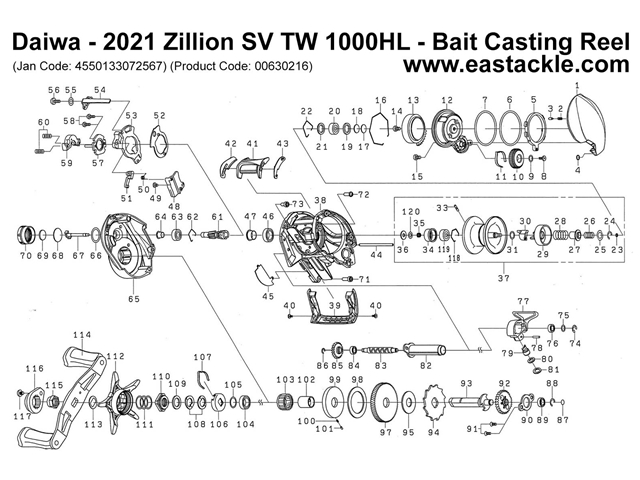 Daiwa - 2021 Zillion SV TW 1000HL - Bait Casting Reel - Part No1 | Eastackle
