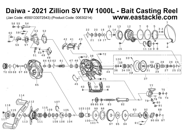 Daiwa - 2021 Zillion SV TW 1000L - Bait Casting Reel - Part No18 | Eastackle