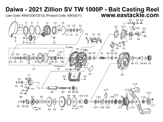 Daiwa - 2021 Zillion SV TW 1000P - Bait Casting Reel - Part No39 | Eastackle