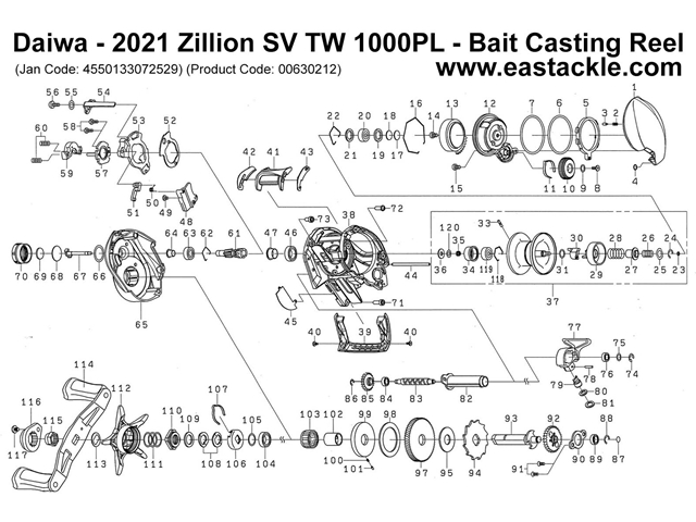Daiwa - 2021 Zillion SV TW 1000PL - Bait Casting Reel - Part No10 | Eastackle