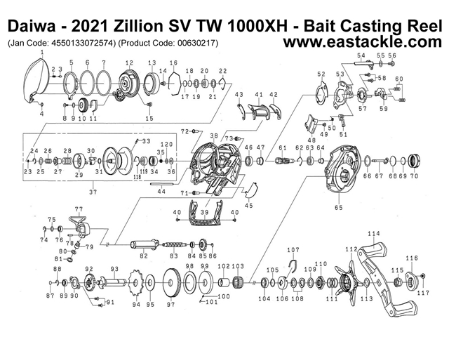 Daiwa - 2021 Zillion SV TW 1000XH - Bait Casting Reel - Part No1 | Eastackle