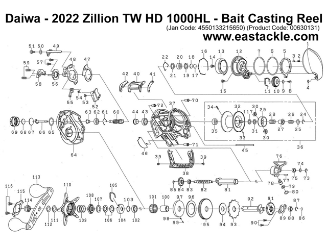 Daiwa - 2022 Zillion TW HD 1000HL - Bait Casting Reel - Part No14 | Eastackle