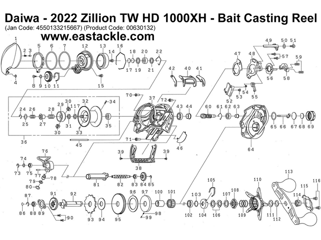 Daiwa - 2022 Zillion TW HD 1000XH - Bait Casting Reel - Part No13 | Eastackle