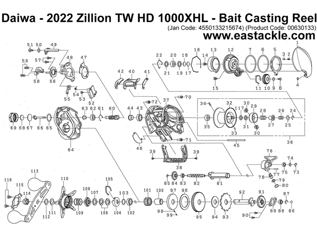 Daiwa - 2022 Zillion TW HD 1000XHL - Bait Casting Reel - Part No2 | Eastackle