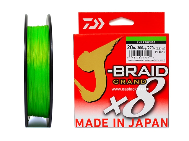 Daiwa - J-Braid Grand x8 - CHARTERUSE 20lbs 300yards - Braided/PE Fishing Line | Eastackle