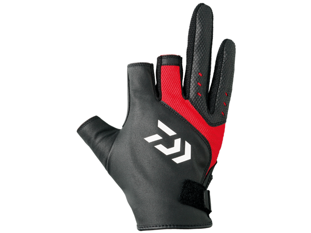 Daiwa - Leather Three Finger Cut Gloves - DG-2007 - BLACK x RED - L Size | Eastackle