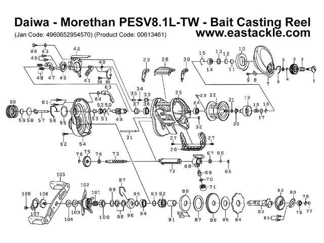 Daiwa - Morethan PESV8.1L-TW - Bait Casting Reel - Part No102 | Eastackle