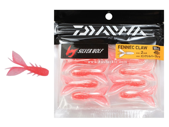 Daiwa - Silver Wolf Fennec Claw 2in - PINK SILVER FLAKE - Soft Plastic Creature Bait | Eastackle