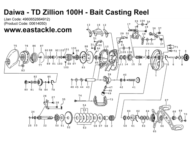 Daiwa - TD Zillion 100H - Bait Casting Reel - Part No2 | Eastackle