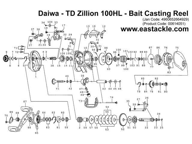 Daiwa - TD Zillion 100HL - Bait Casting Reel - Part No24 | Eastackle