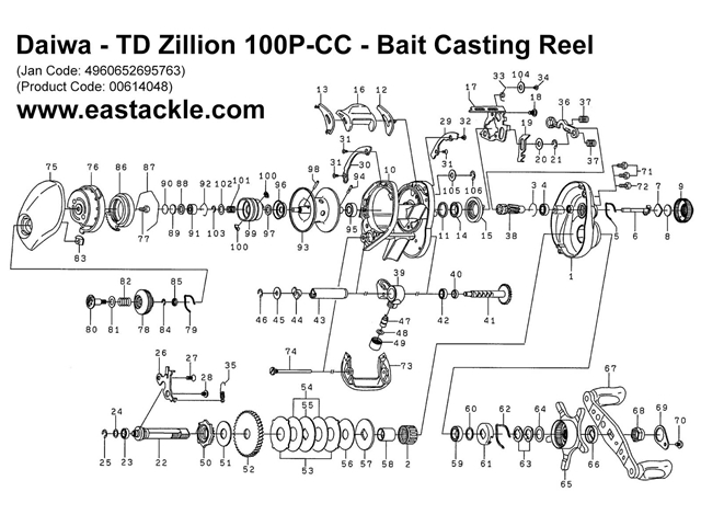Daiwa - TD Zillion 100P-CC - Bait Casting Reel - Part No23 | Eastackle