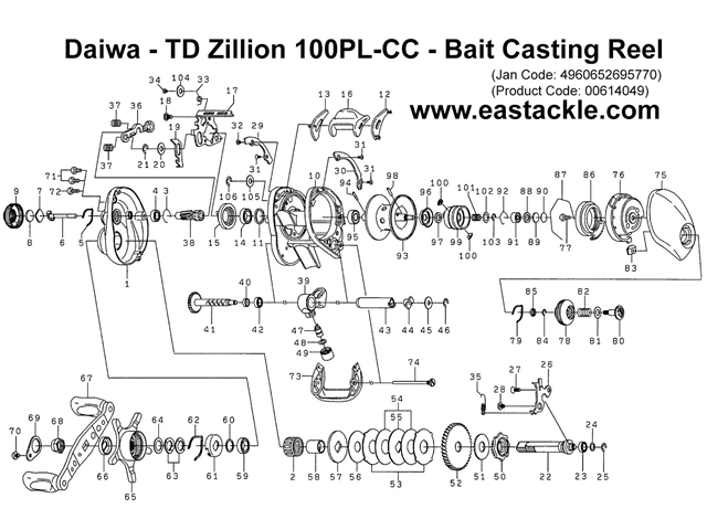 Daiwa - TD Zillion 100PL-CC - Bait Casting Reel - Part No10 | Eastackle