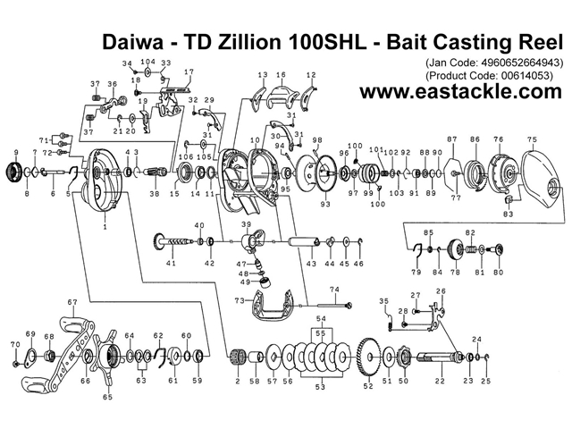 Daiwa - TD Zillion 100SHL - Bait Casting Reel - Part No16 | Eastackle