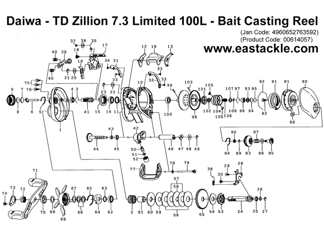 Daiwa - TD Zillion 7.3 Limited 100L - Bait Casting Reel - Part No84 | Eastackle